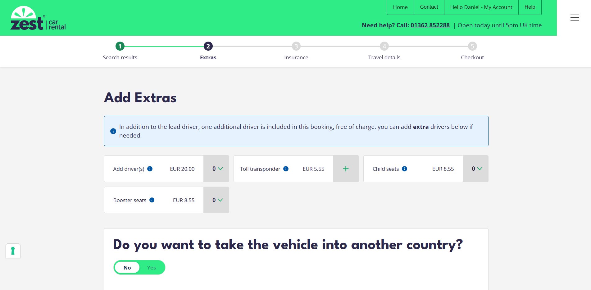 Zest Car Rental — Booking process desktop design